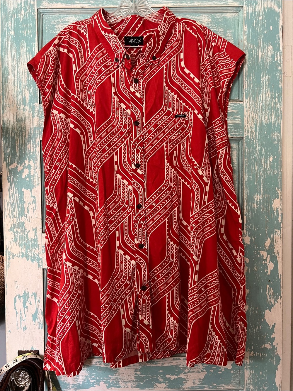 Tanoa tribal Geometric Button-Front Tunic top or dress 7XL